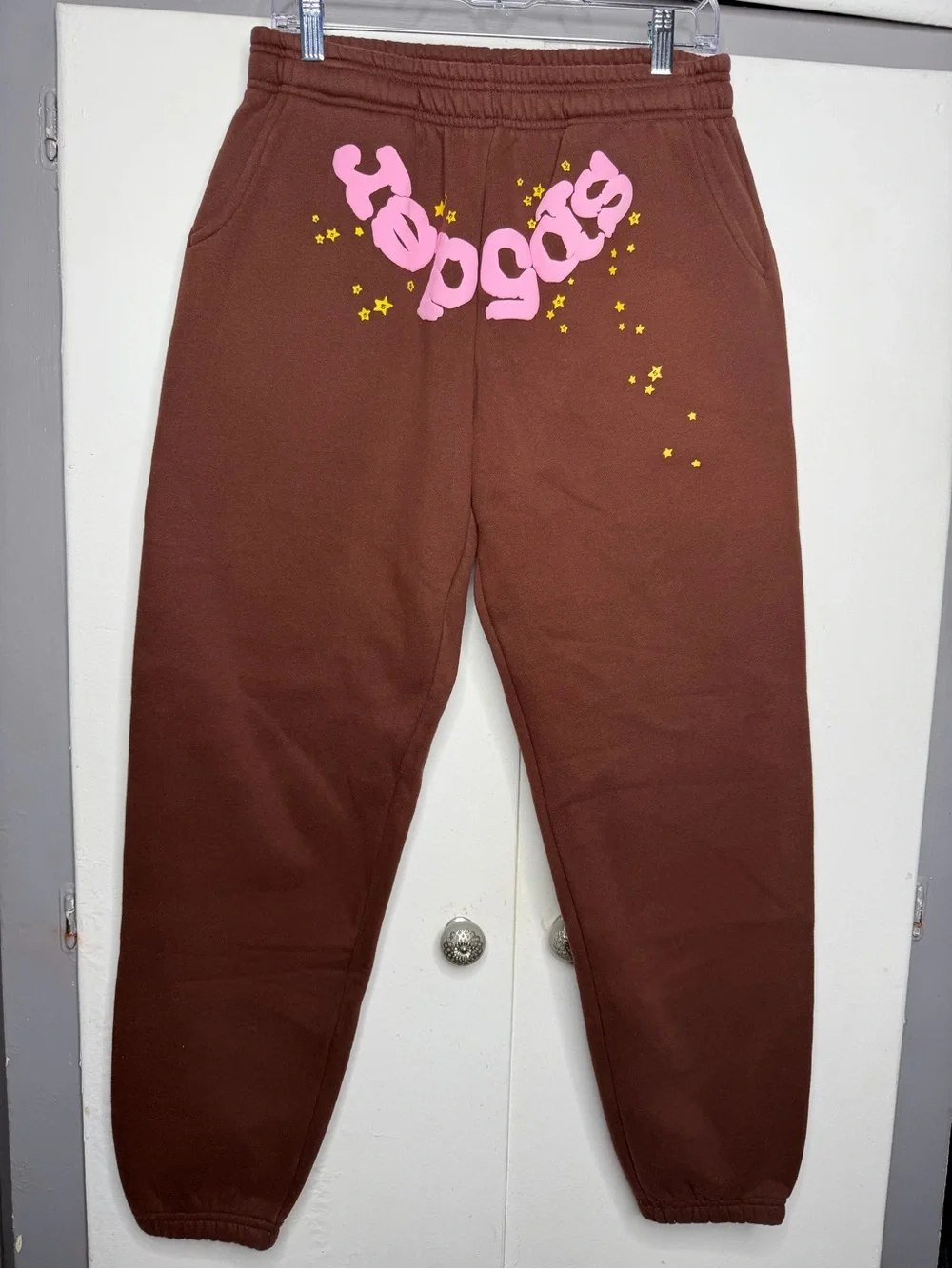 Sp5der Men's Brown Cotton Sweatpants Medium Logo Drawstring Pockets